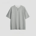 Women's solid colour loose patchwork top with zip false two-piece styling in cotton blend fabric