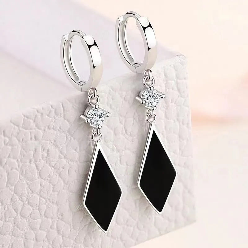 Silver geometric diamond clip-on earrings with vintage electroplated finish