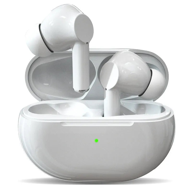 Pro4 wireless Bluetooth earbuds in black and white colours with compact rectangular charging case.
