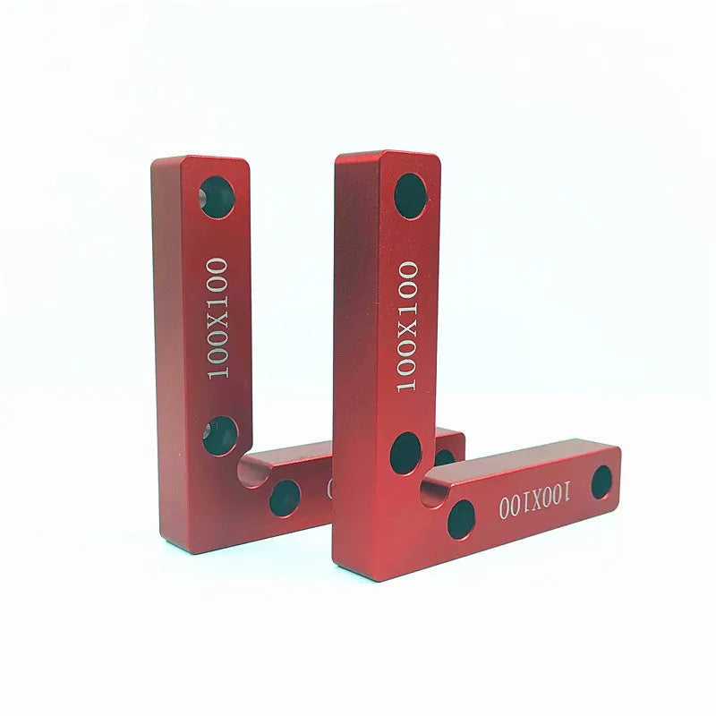 Machined aluminium right angle block with scale for woodworking jigsaw fixturing.