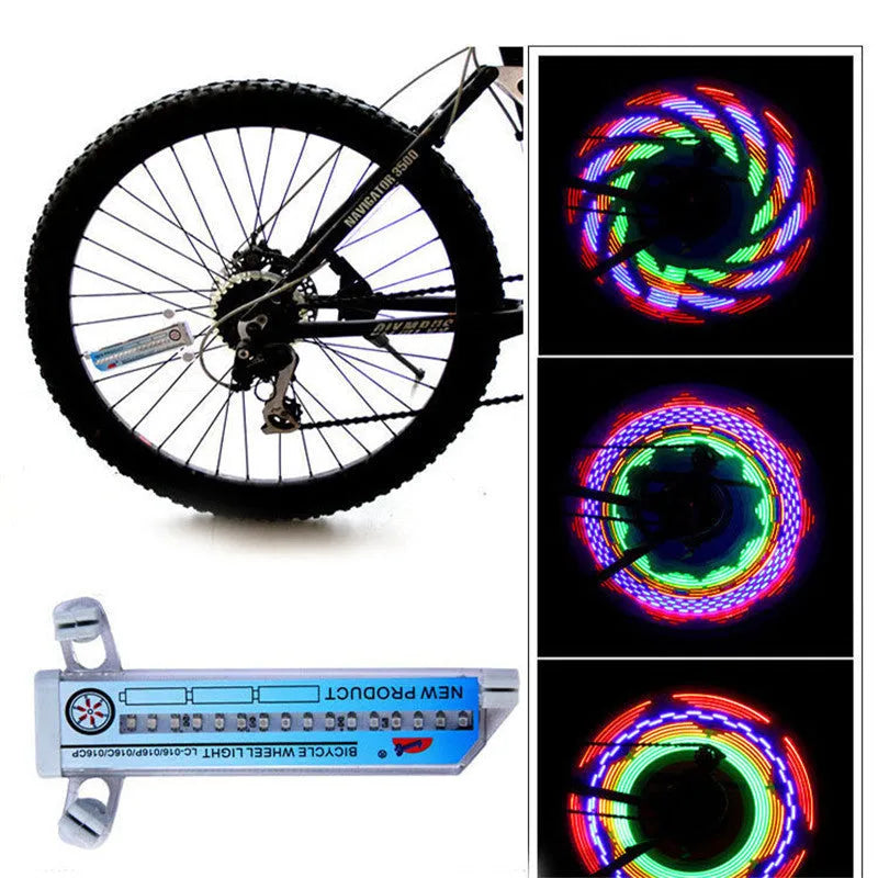 LED colorful bicycle spoke wheel light with 32 LEDs attached to mountain bike wheel