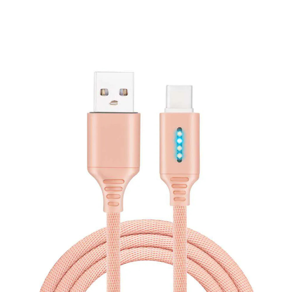 Fabric braided USB charging cable in black, 1 metre long with USB and device connectors