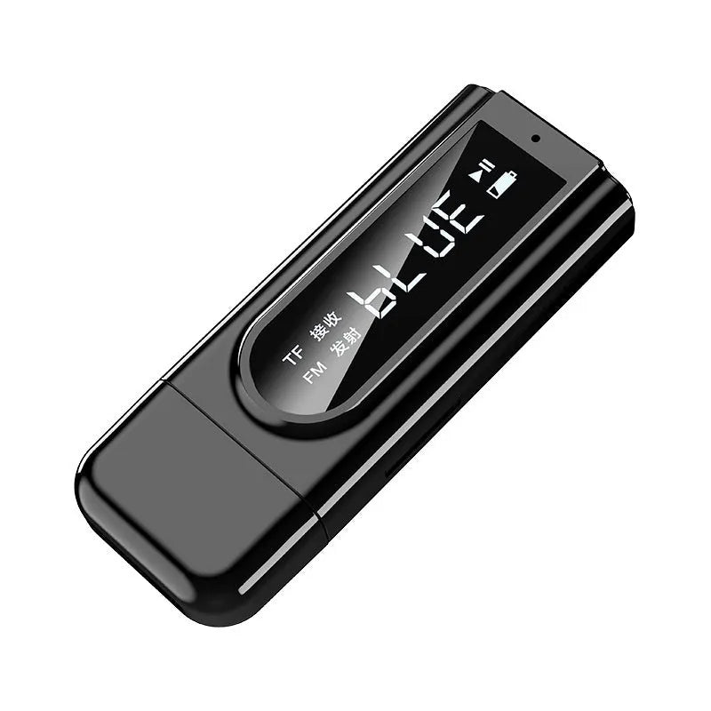 Black USB car FM Bluetooth receiver unit with USB port and AUX input socket