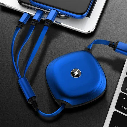 3 in 1 telescopic charging cable with TPE cable and titanium alloy connectors in multiple colours