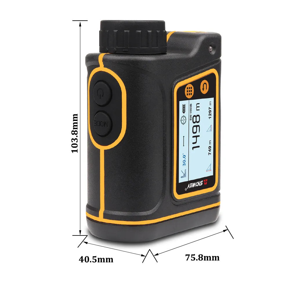 Handheld golf and outdoor laser rangefinder device on a green.