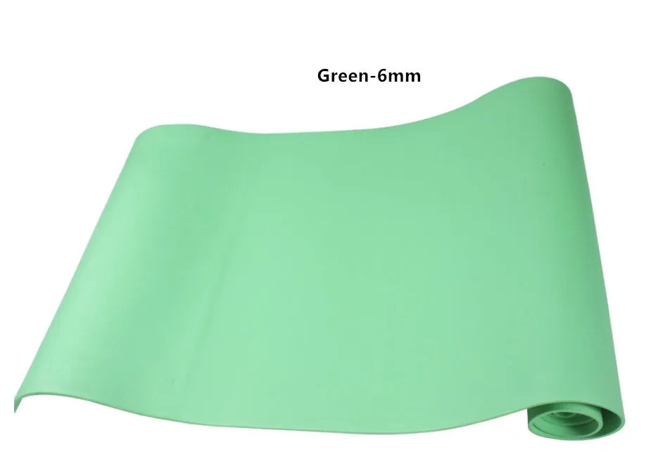 Red EVA fitness yoga mat with rolled black mat beside it, showing thickness options of 4mm and 6mm.