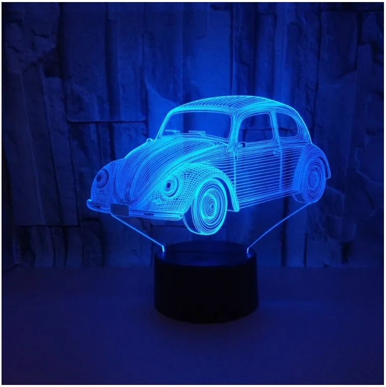 Black 3D acrylic LED table lamp with touch and remote control on wooden desk