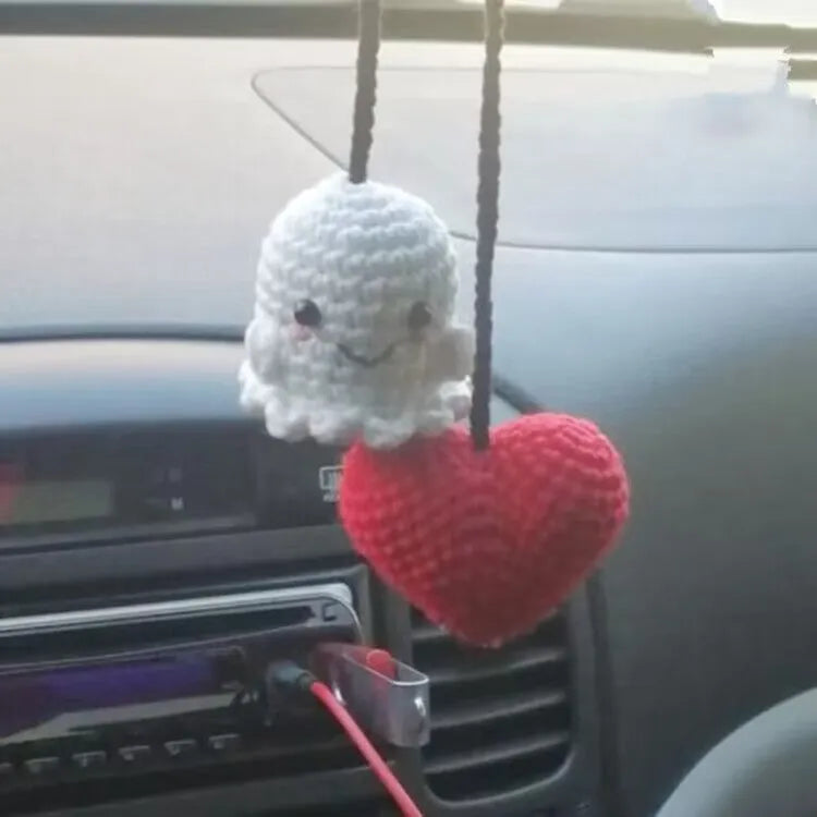 Polyester plush hand-woven cartoon automobile hanging ornament showing Halloween bat and ghost designs.