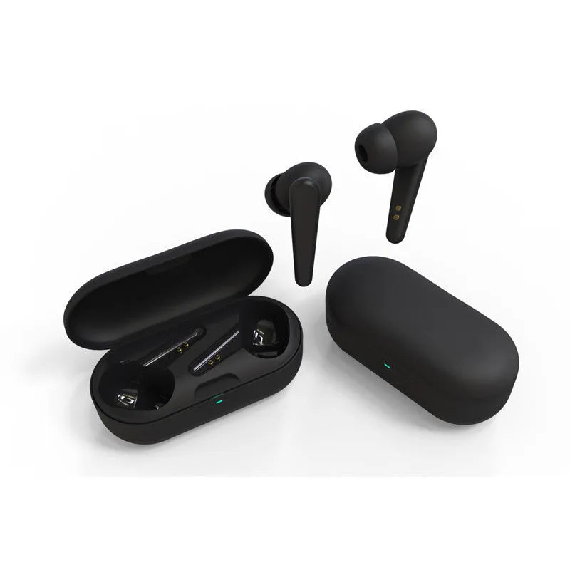ANC wireless headphones in five colours: black, white, pink, green, and blue, showing earplug design.