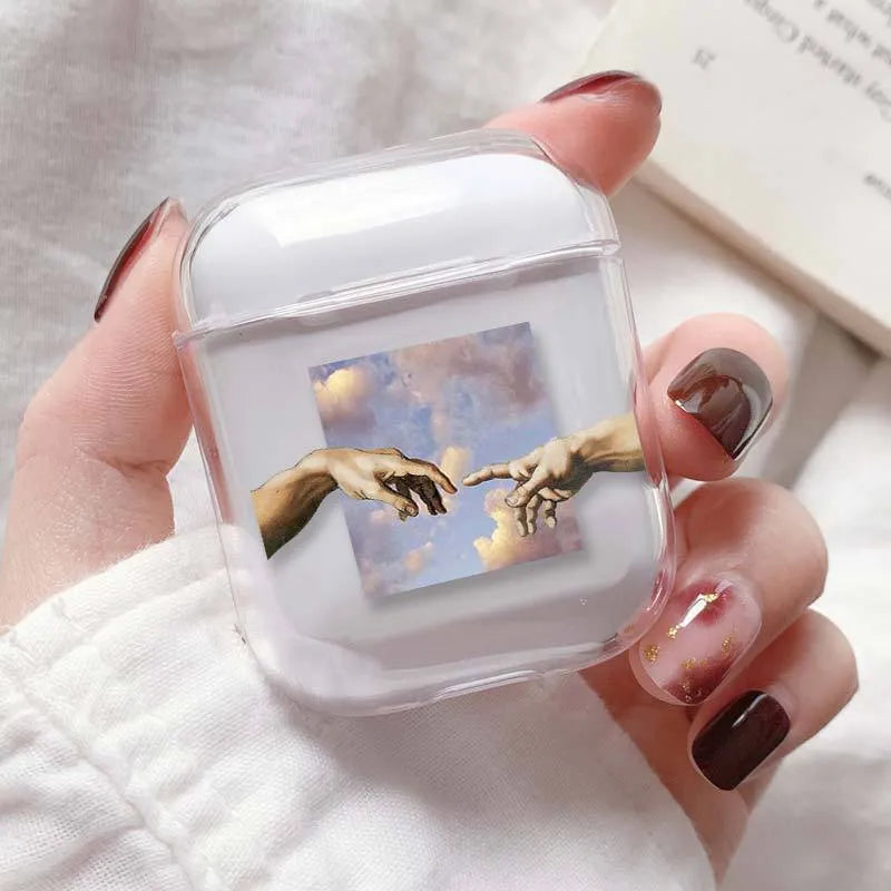Transparent plastic protective cover for Apple AirPods and AirPods Pro charging case.