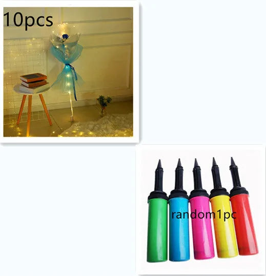 DIY LED luminous balloon rose bouquet set with transparent Bobo balls and LED lights on artificial flowers