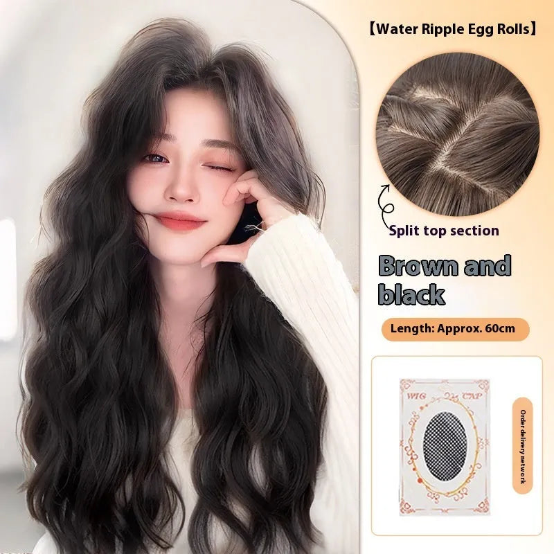 Female full head wig with long curly hair and side bangs in high temperature fibre