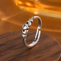 Retro silver heart-shaped open ring for women made from copper.