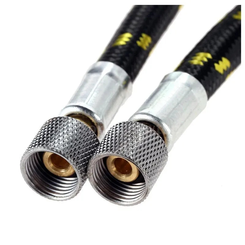 Black braided nylon airbrush hose, 1.8m length, 1/8 inch diameter, for connecting airbrush to compressor.