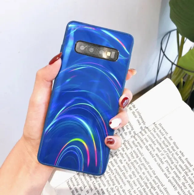 Marble pattern shockproof silicone phone case for Samsung Galaxy models on a table.