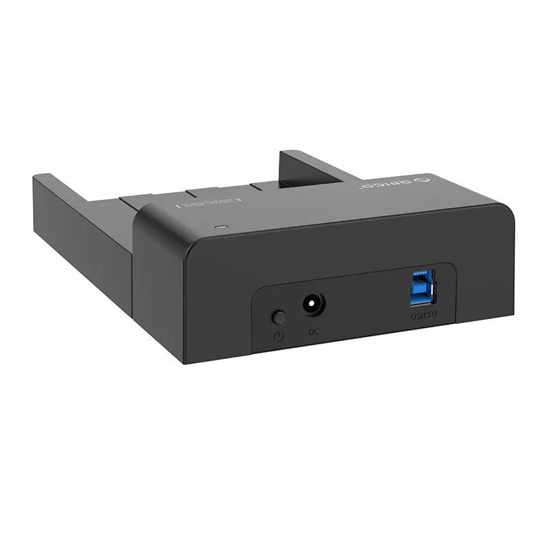 Black universal 2.5-inch and 3.5-inch SATA hard disk enclosure box with data cable.