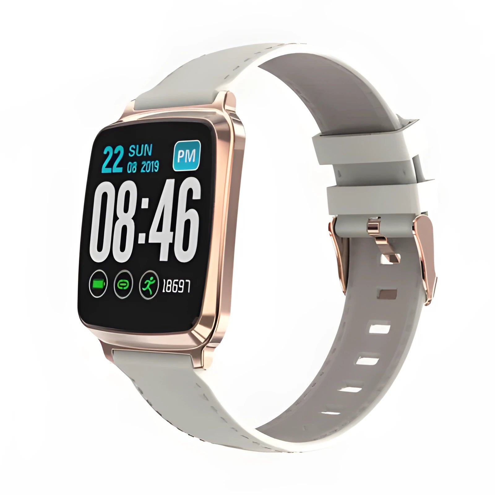 M8 smart fitness bracelet with zinc alloy body and TPU strap on a wrist, displaying heart rate data.