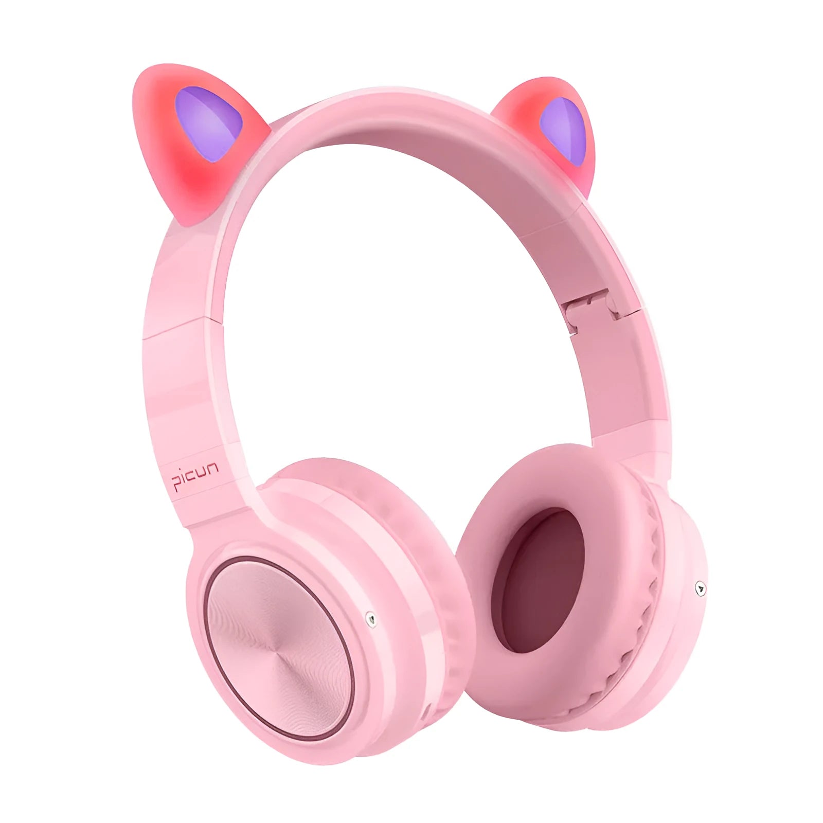 Luminous Bluetooth wireless headphones in pink white colour with high imitation protein earmuffs and braided cable