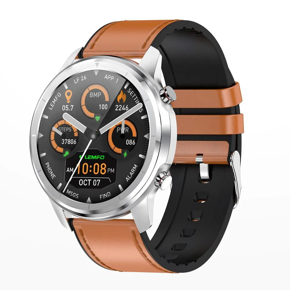 LEMFO LF26 smart bracelet showing 1.3-inch screen and control buttons in various colour options