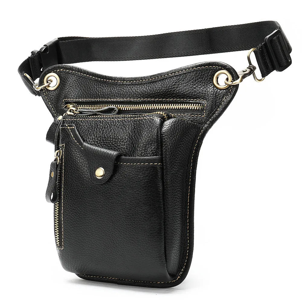 Men's vintage brown crazy horse leather satchel bag with a shoulder strap