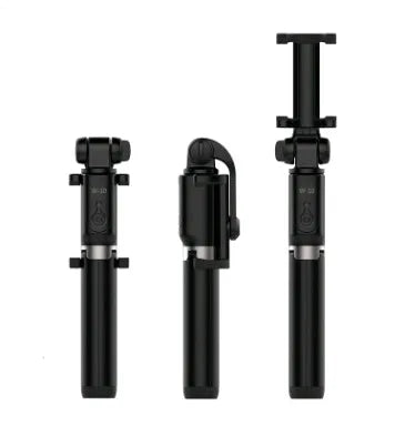 Aluminium Bluetooth selfie stick with tripod base and remote control extended with mobile phone attached