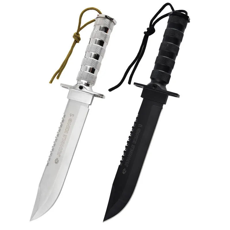 Keel integrated small straight survival tactical knife with aluminium handle and 8Cr19MoV blade in black colour