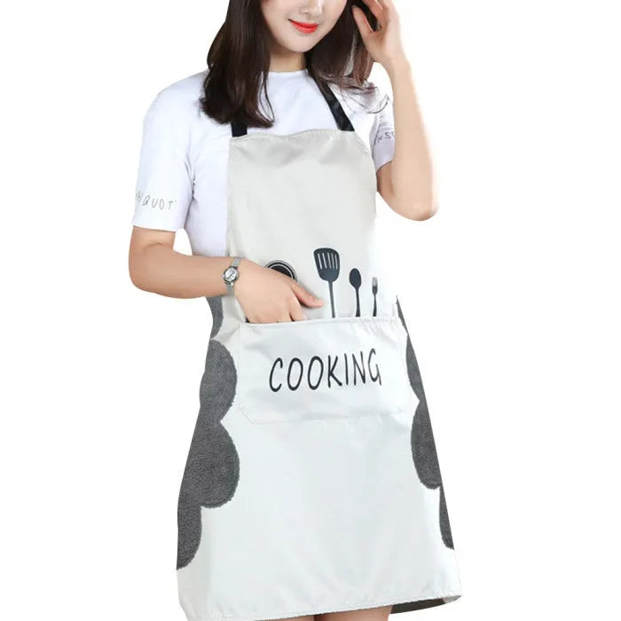 Korean style waterproof sleeveless apron with coral velvet trim in various colours