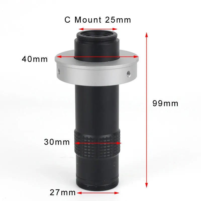 Black industrial camera monocular lens measuring 30mm diameter by 84mm length for 60-300mm working distance