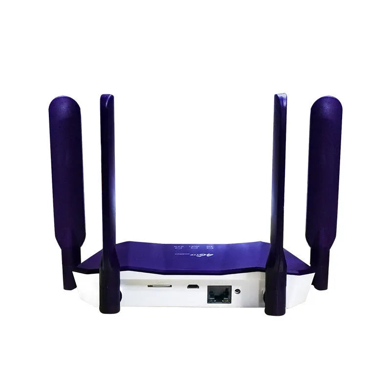 Blue 4G dual-mode wireless router with four external antennas.