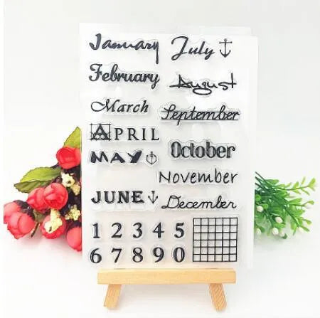 Transparent silicone rubber stamp with a raised vintage digital table clock design.