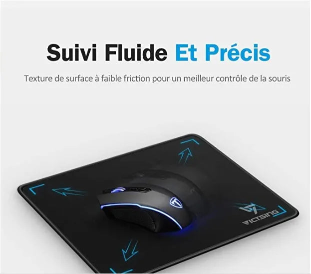 Black thickened rubber mouse pad on a desk, showing its textured surface and substantial 5mm profile.