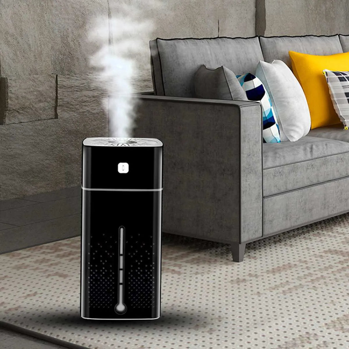 Black or white desktop USB humidifier with 1000ml water tank on a wooden desk.