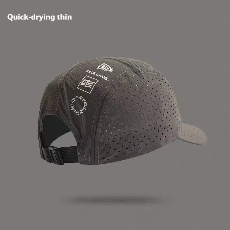 Men's adjustable baseball cap with mesh design in purple, showing dome crown and adjustable strap