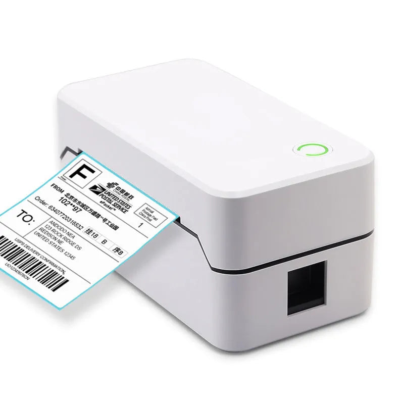 Compact white thermal receipt printer with Bluetooth and USB connectivity on a counter.