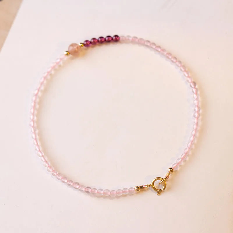 Handmade pink strawberry quartz crystal bracelet with animal zodiac charm