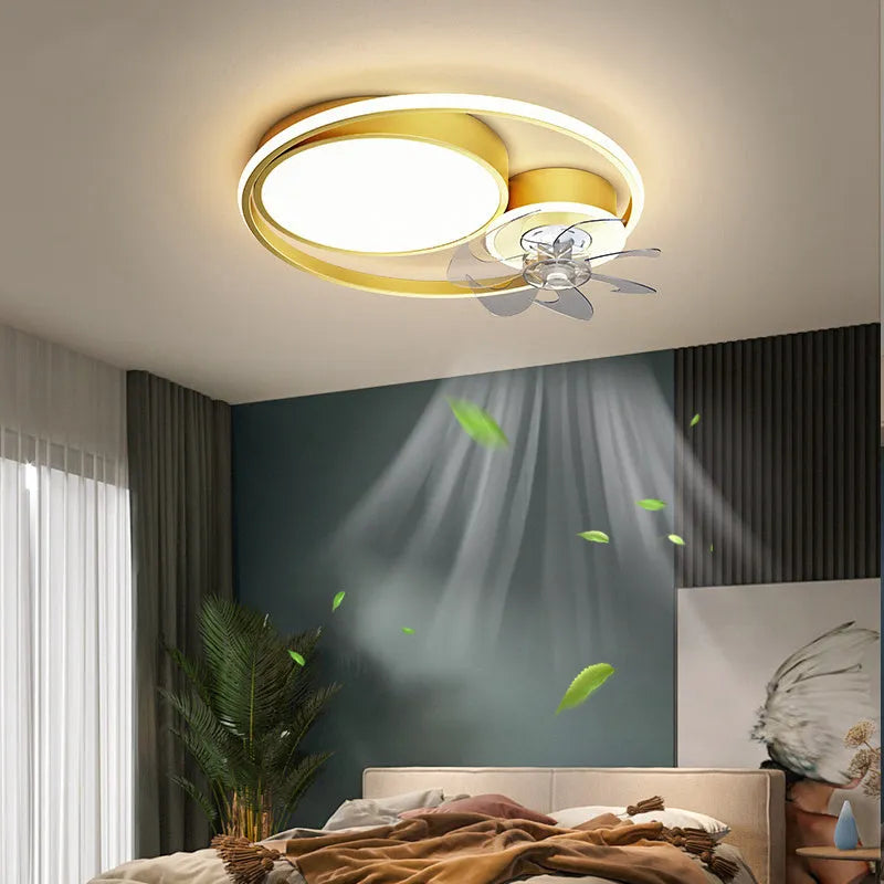 Nordic style ceiling fan light with metal blades and acrylic lampshade in 48cm size