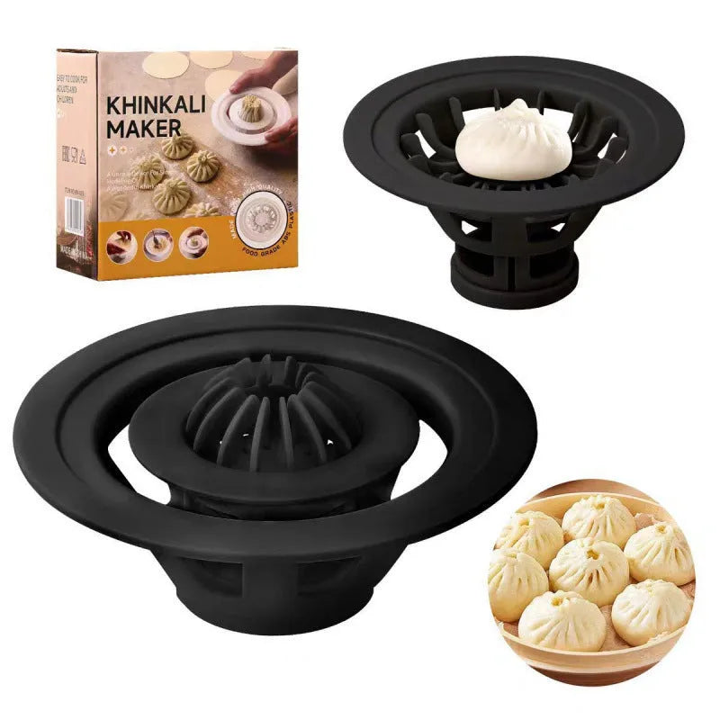 Black Jinkali steamed bun mould set with four pieces for shaping baozi, dumplings and shaomai