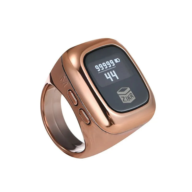 Al-fatiha electronic counter display with black casing shown next to rose gold and silver versions.