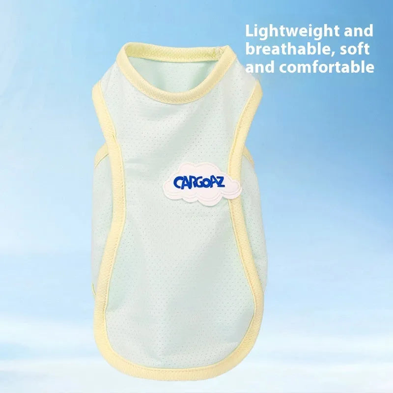 Grass green polyester vest for a cat on a white background, showing a sports-style fit.
