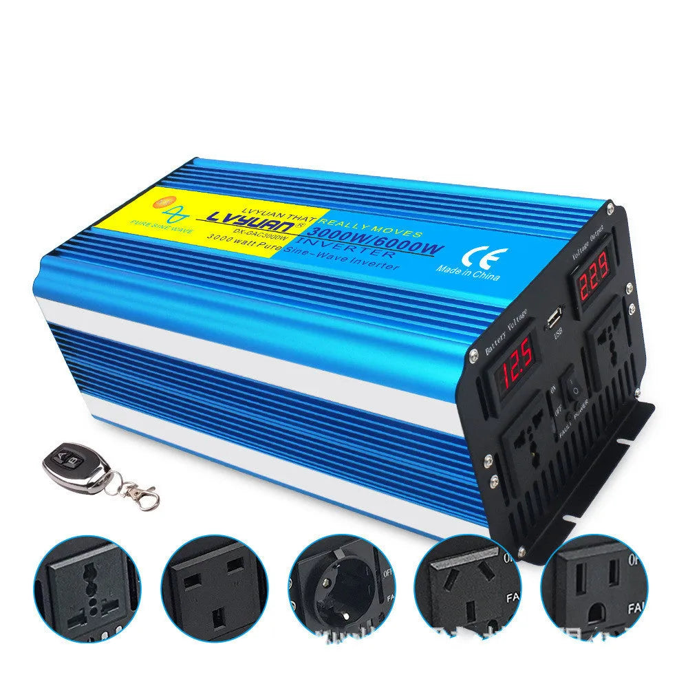 Blue 3000W pure sine wave car power inverter with digital display and British socket