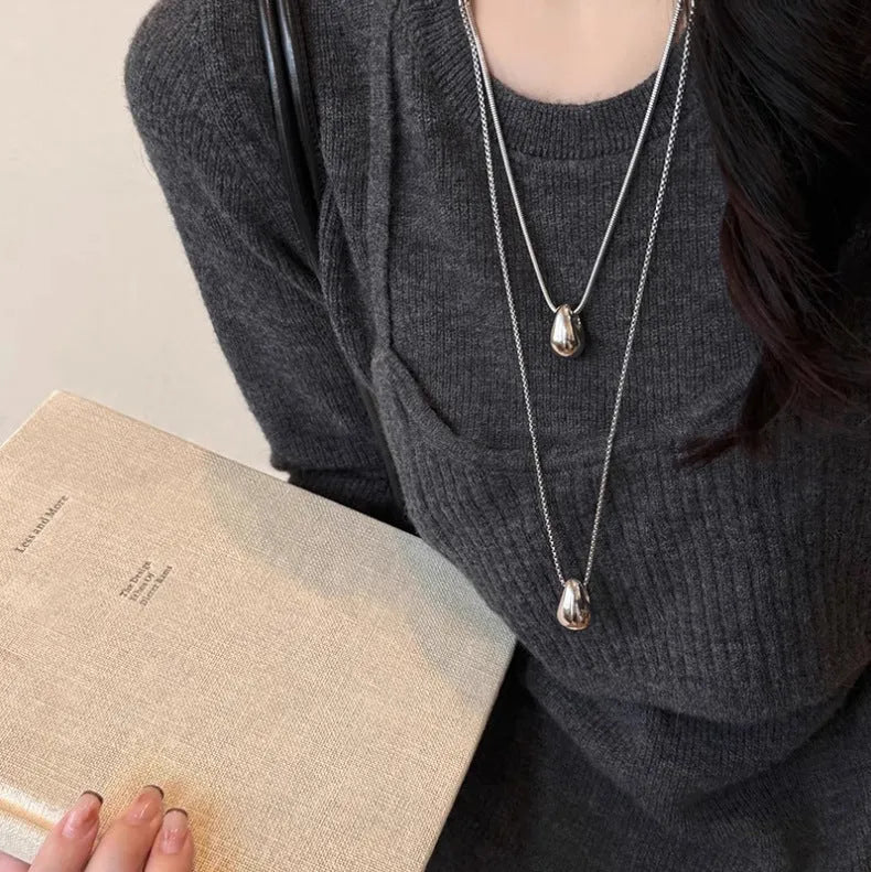 Alloy water drop pendant necklace set for women in simple geometry style with electroplated finish