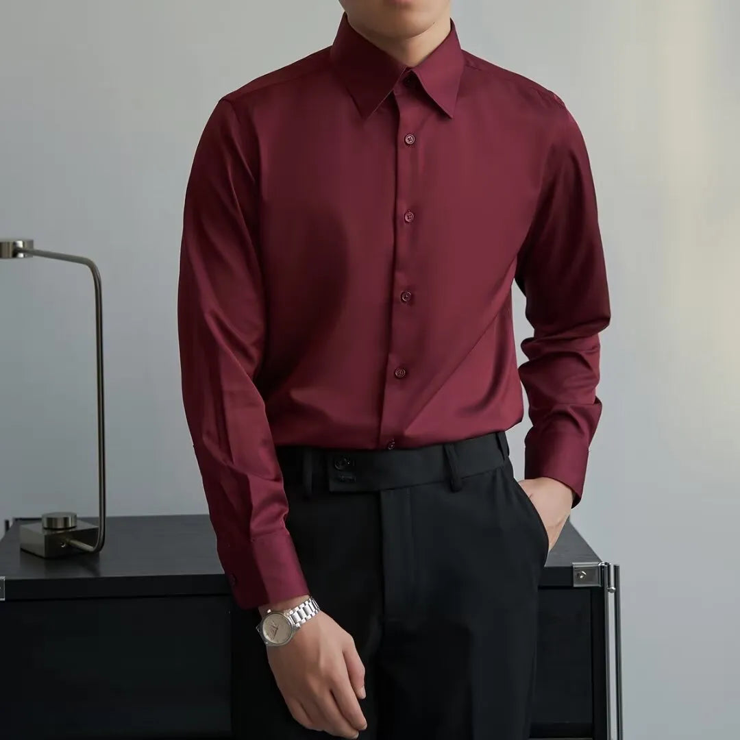 Men's black Korean style slim fit long sleeve shirt with Japanese retro design as autumn cardigan