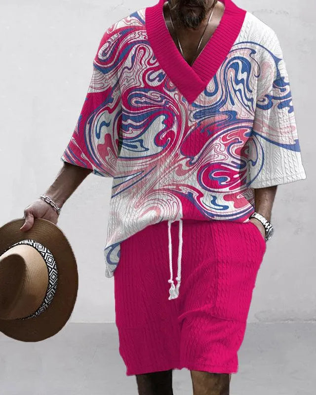 Loose casual short sleeve suit with matching shorts in various colour options