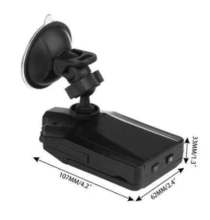 H198 black car DVR dash camera with 2.4-inch screen for HD and night vision recording.
