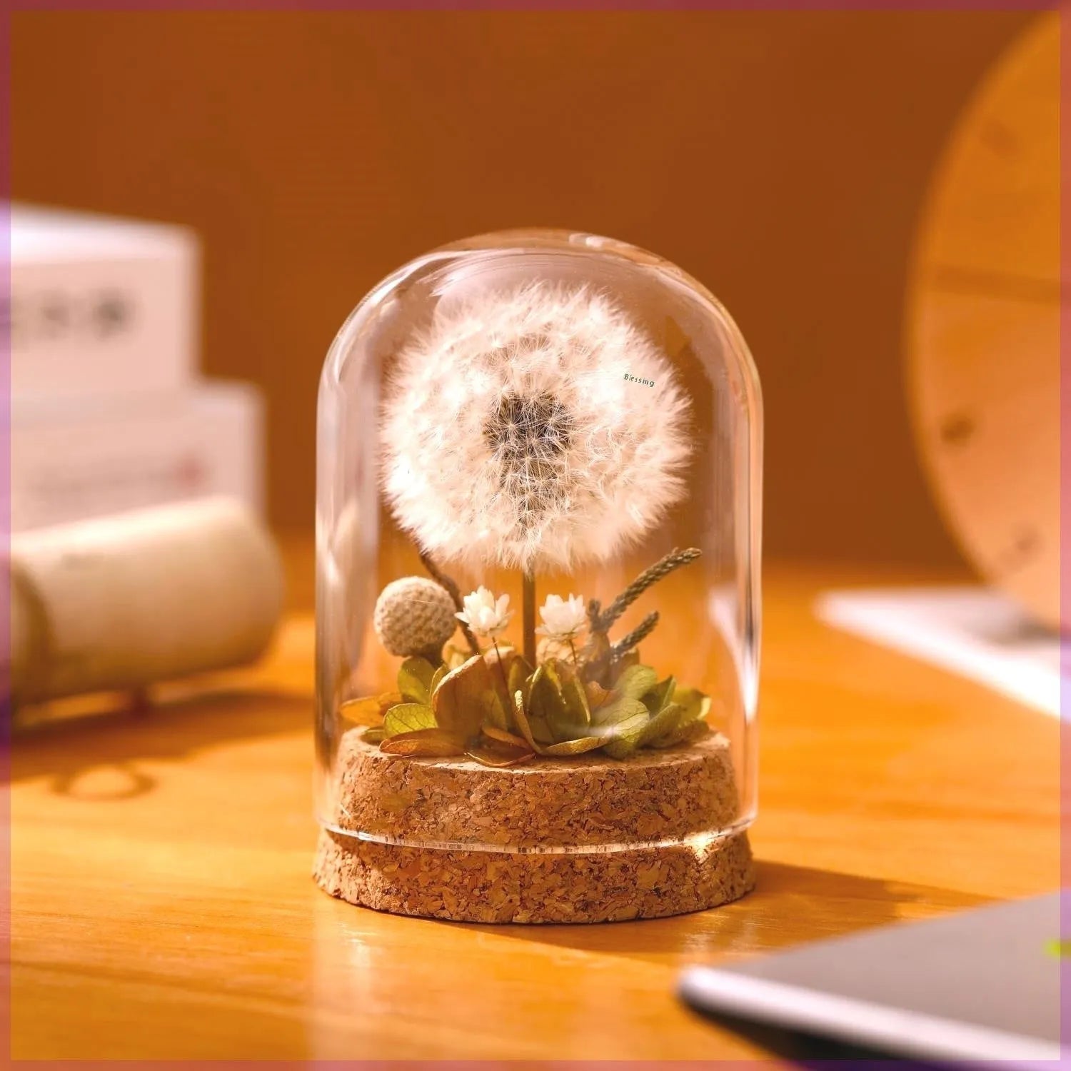 Dandelion-shaped glass night light ornament with gradient colour effects, 20cm diameter