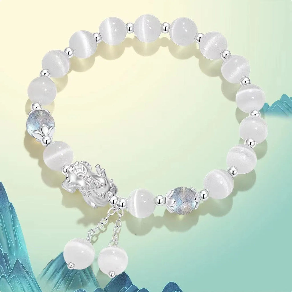 Natural black agate crystal couple bracelet with 10mm wave beads and grey opal accents