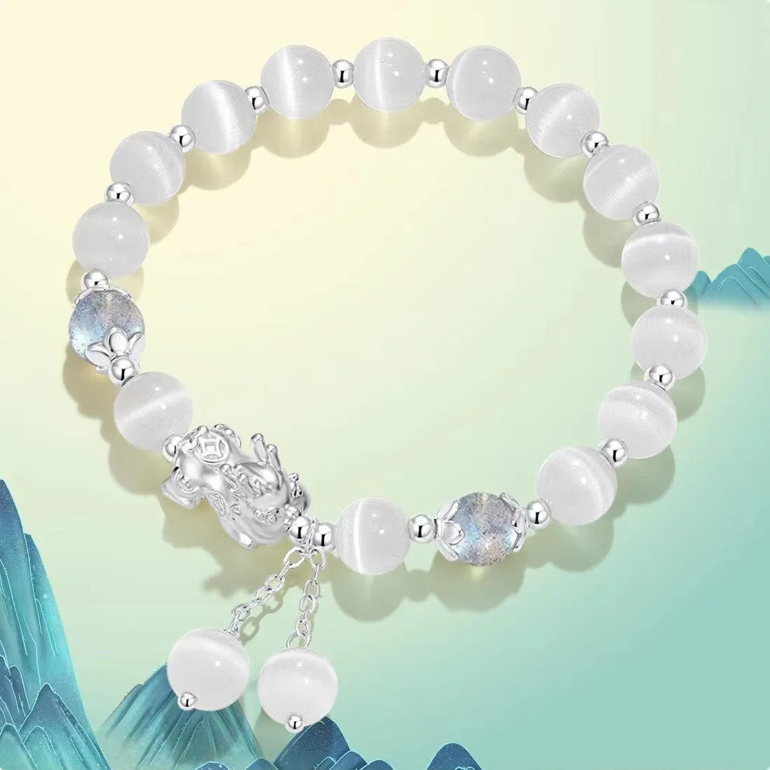 Natural black agate crystal couple bracelet with 10mm wave beads and grey opal accents