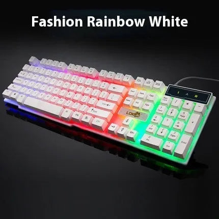 Industry mechanical gaming keyboard with glowing USB cable and RGB backlighting in white colour