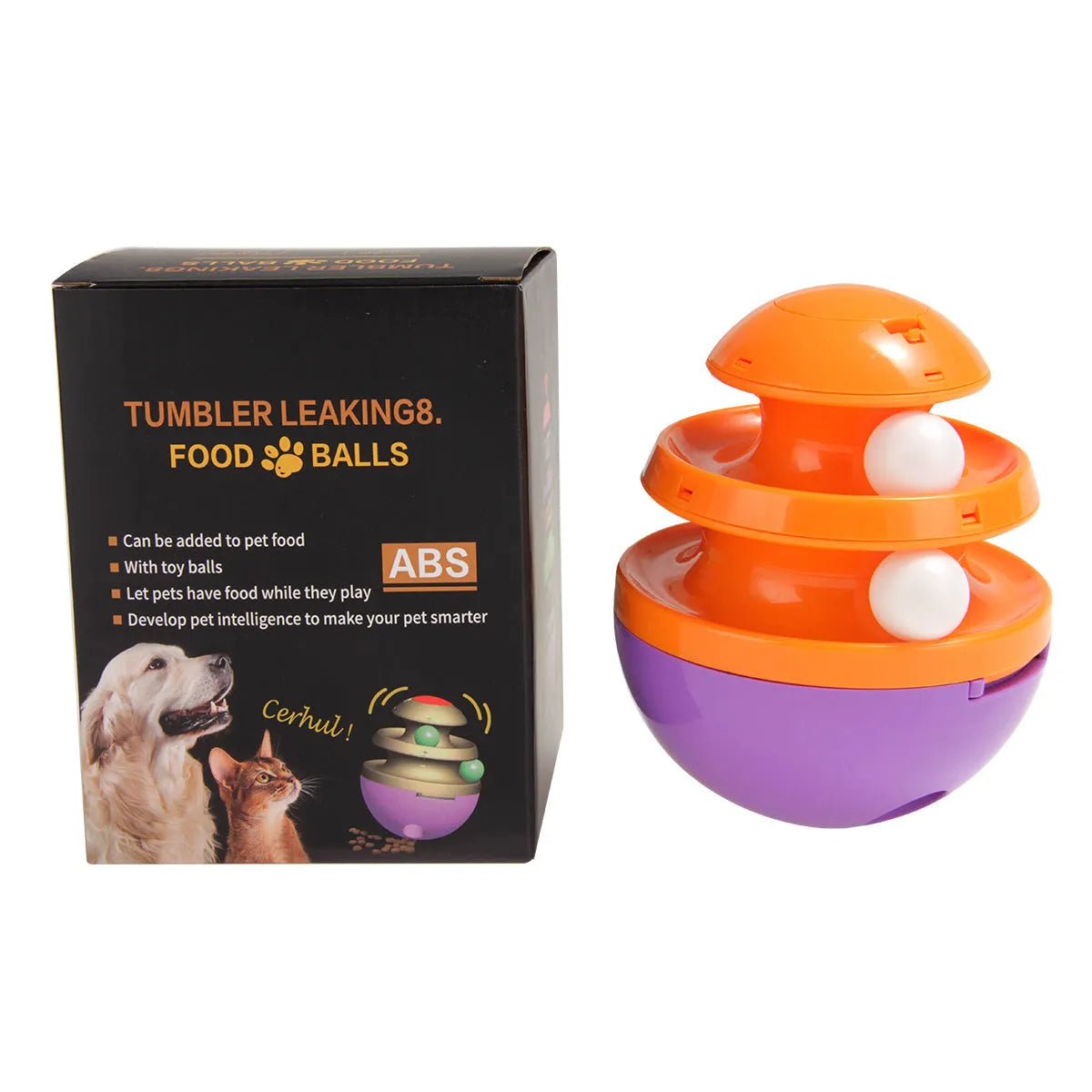 Interactive dog cup food dispenser leaky ball in black, hard plastic, large size
