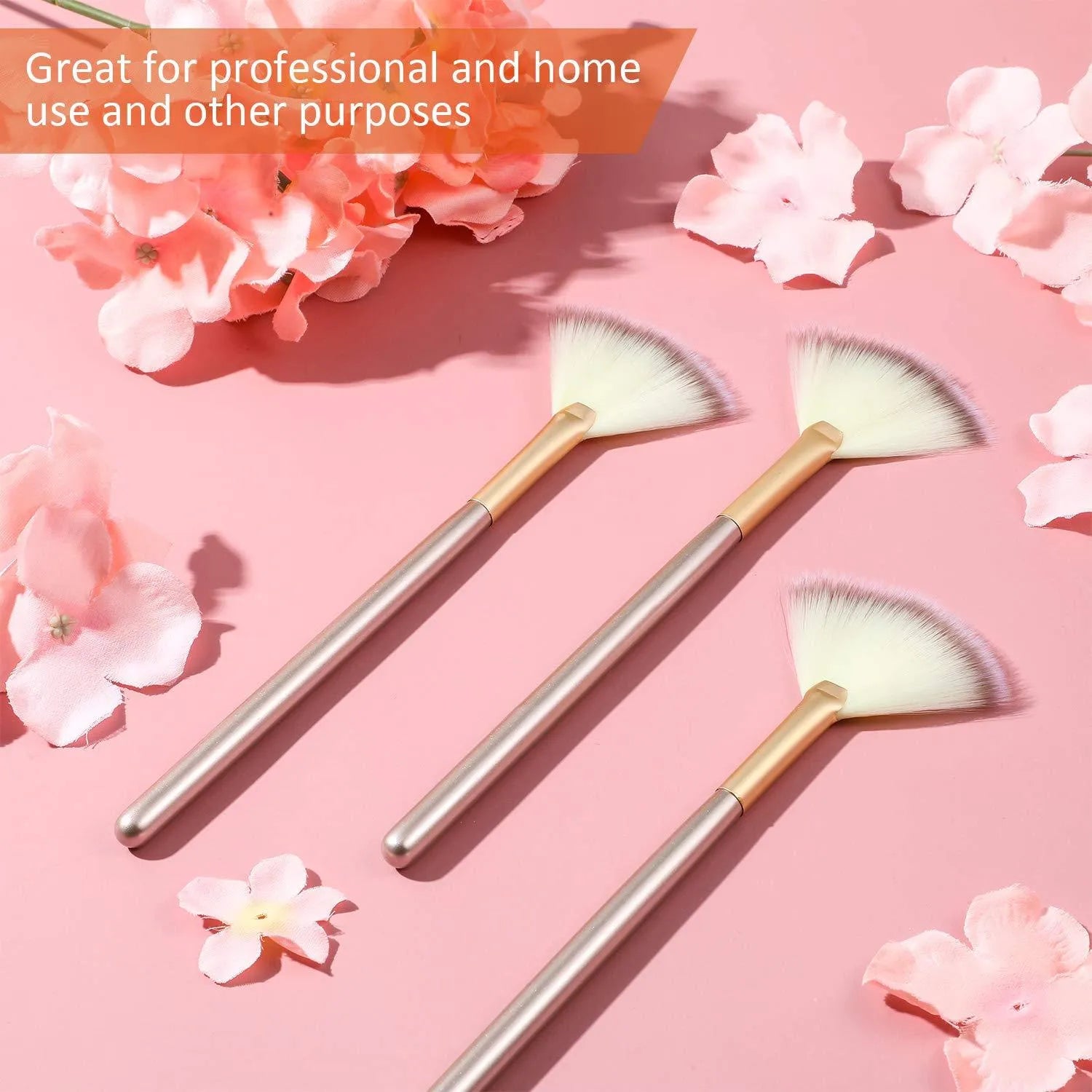 10 professional facial fan brushes with champagne handles and protective covers